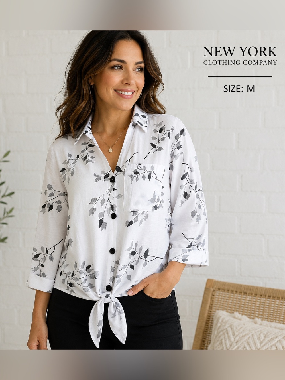 New York Clothing Company Women’s Floral Tie Front Button-Up Blouse Size M NWT